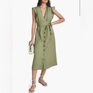Reiss Emma Tie Waist Shirtdress, Olive Green, Size 2, NWT